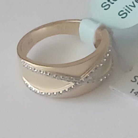 Blue Sage CZ Crossover Ring 14K Gold Plated Sterling Silver Sz.7 - Picture 7 of 14